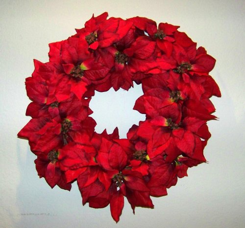 Best Price Poinsettia Silk Indoor Outdoor Christmas Wreath Holiday Decoration