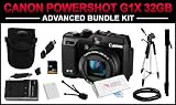 Canon PowerShot G1X 14.3MP (Black) High End Advanced Digital Camera 32GB Advanced Bundle Kit includes Charger, Battery, 32GB SD Card, Mini Tripod, 57″ Full Size Tripod, 67″ Monopod, HDMI Cable, Camera Case, Card Reader, Cleaning Kit