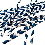 Bella Cupcake Couture Paper Straw, Navy Blue/White Stripes Pack of 24