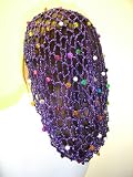 Sm156pm, Hand Crocheted Purple Metallic, Cotton Gimp Large Snood with Multicolor Beads for Women..