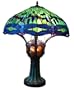 Green Handmade Dragonfly Tiffany Style Stained Glass Table Lamp Lamps with Lit Base TLL012 3-Bulbs