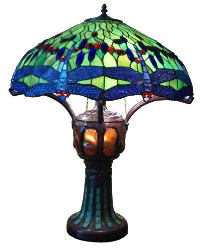American Made Handcrafted Tiffany Style Stained Glass Table Lamp with Dragonfly Design.tll007
