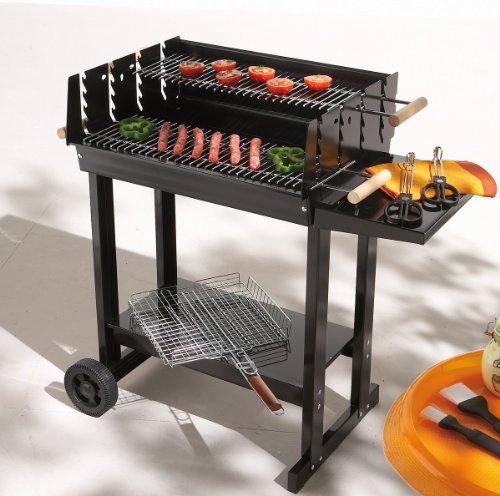 BBQ Barbecue à charbon rectangle 62 x46 cm à roulettes