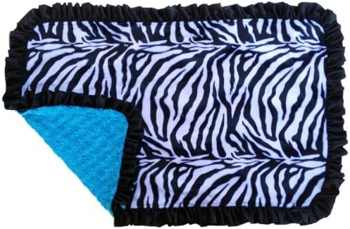 Patricia Ann Designs Satin Ruffles Zebra Swirl Indulgence Blanket, Turquiose/Black