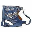 Denim Bootie Purse with Heel and Silver Decor Crafted from Vintage Denim