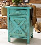 IMAGE OF Barn Door Nightstand - Turquoise Distressed