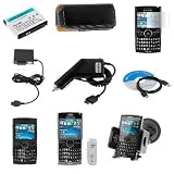 Lithium-Ion Battery + Car Charger + Home Charger + LCD Screen Protector + USB Data Cable + Black Horizontal Case + Car Mount Holder + Snap On Clear crystal Case + Black Silicone Skin Case for Samsung SGH-i617 BlackJack II Smartphone