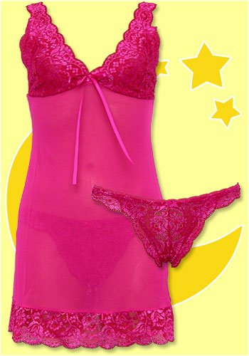Eberjey Bond Babe Lace Fuchsia Chemise & Low Rise Thong