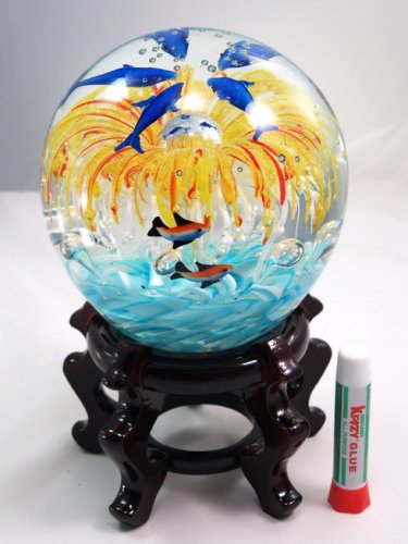 Murano Glass Vase Mouth Blown Art Amber Huge Seaworld Dolphins Hand Sculpture K005