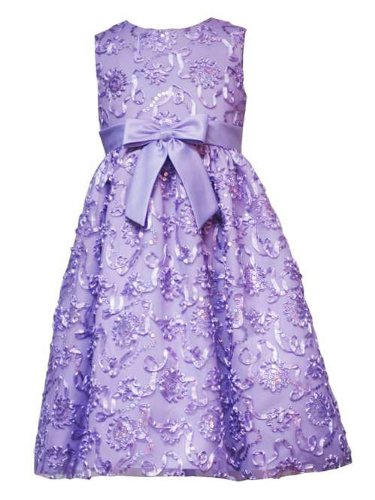 Rare Editions Girls 4-6x Embroidered Sequined Mesh Dress, Lilac, 5