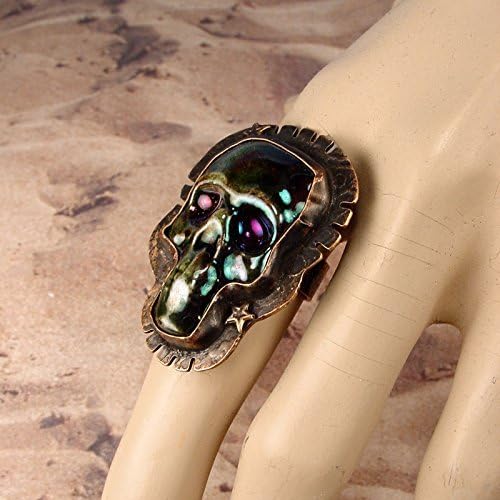 IMMORTAL ONE - OOAK One Of A Kind - Raku Ceramic Skull, Bronze Ring, U.S.A. Size 7.5