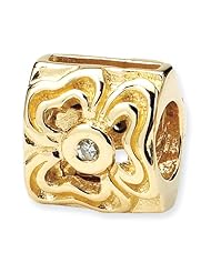 14k & .015ct Diamond Floral Charm Bead Fits Pandora Chamilia Biagi Bracelet