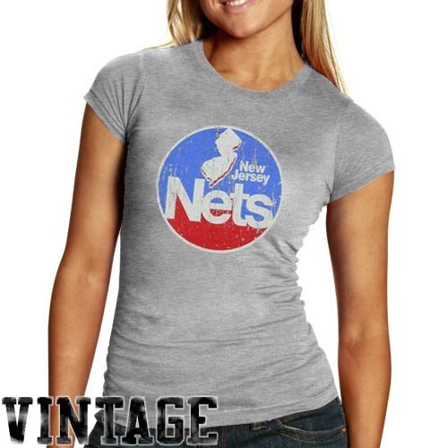 New Jersey Nets Ladies Ash Basic Throwback Logo Triblend T-shirt (Large)