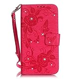 UNEXTATI iPhone 7 Plus ケース ダイヤモンド 手帳型ケース カバー カード収納 ストラップ 付き Apple iPhone7 Plus 用 Case Cover (ピンク)