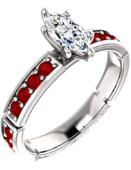 18K White Gold Marquise Cut Diamond and Ruby Ring -- LIFETIME WARRANTY