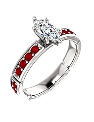 10K White Gold Marquise Cut Diamond and Ruby Ring -- LIFETIME WARRANTY