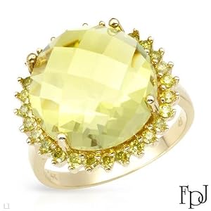 FPJ Exquisite Cocktail Ring With 12.28ctw Precious Stones - Genuine Diamonds and Quartz Beautifully Designed in 14K Yellow Gold. Total item weight 6.1g (Size 7)