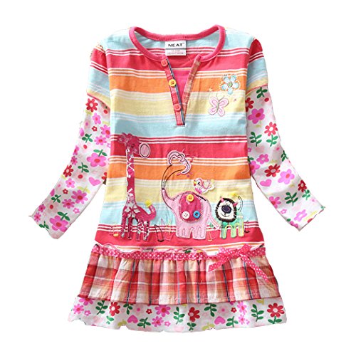 2015 NEW NEAT Kid Girl Cotton Animal Flower Stripe Dress Long Sleeve L323 1-6 Years