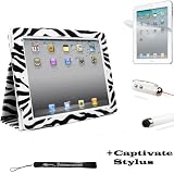 White Zebra Smart Faux Leather Kickstand Portfolio Padfolio Stand Alone Cover Case For The New Apple iPad 3 ( 3rd Generation 16GB 32GB 64GB Compatible with All Versions) + includes a Anti-Glare screen protector for The New iPad (3rd Generation) + Includes a Professor Pen 3 in 1 Red Laser Pointer / LED White Light / Stylus / White Pen + Includes an eBigValue TM Determination Hand Strap Key Chain