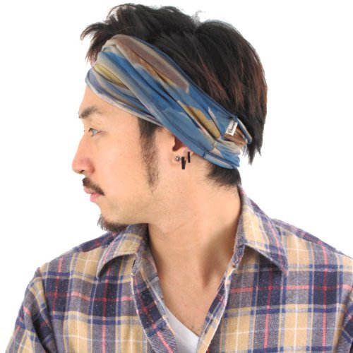 Casualbox mens Elastic headband Hand Dyed Japanese Bandana D. Blue