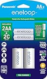 Panasonic K-KJS2MCA2BA eneloop AA NEW 2100 Cycle, Ni-MH Pre-Charged Rechargeable Batteries, 2 Pack with 2 "C" Spacers