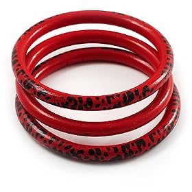 Animal Print Wood Bangles- Set of 3 (Red&Black)