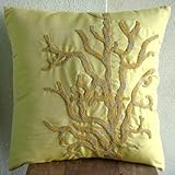 11% Holiday Sale - Coral Reef - 16x16 Inches Coral Decorative Pillow Covers - Silk Pillow Cover with Beads