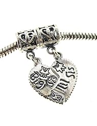 Queenberry 2pcs / 1 set Sterling Silver Big Lil / Little Sis Sister Love Heart Pendant Dangle Bead For Pandora Troll Chamilia Biagi European Charm Bracelets