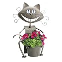 Chessie Cat Metal Planter- Brown