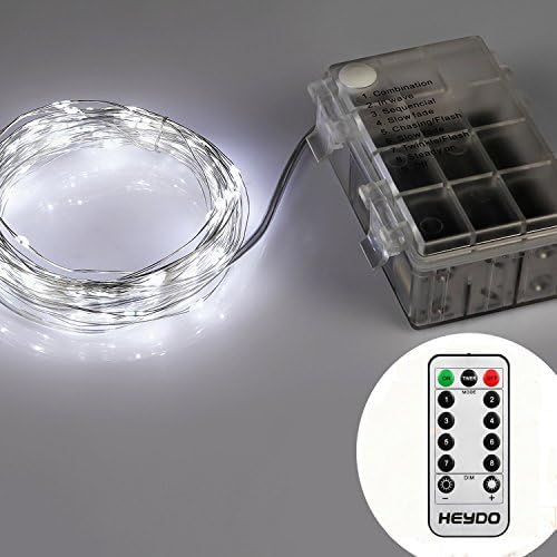 HEYDO,33 Feet 132 Leds Waterproof Battery Operated-Copper Wire String Lights,Have 8 Modes,Perfect for Indoor and Outdoor,Smart Remote Control-White