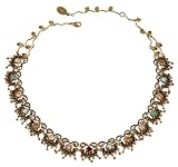 Michal Negrin Splendid Collar Necklace Enriched with Fancy Ornaments, Accented with Brown, Blue and Beige Swarovski Crystals and Dangle Beads; Vintage Looking - Special Ordered and Shipped by Genuvo within 2 to 3 Weeks