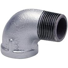 Anvil Malleable Iron Pipe Fitting, Class 150, 90 Degree Street Elbow, NPT Male x NPT Female, Galvanized Finish