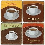 ProPassione Marble Coasters, set of 4, illustration theme Coffee Cups 1, antique finish, cork backed, Dimensions: l 10 x w 10 x h 1 cm
