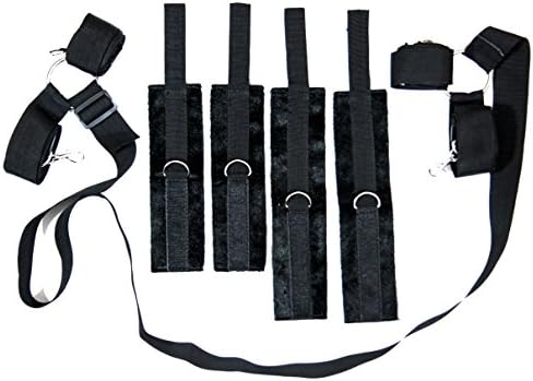Under Bed Restraint Bondage Kit with BONUS Bondage Cross for some Extra Fun - Restraints for Sex Play incl. very Soft Handcuffs &amp; Anklecuffs - Fits any Bed Size - Enjoy this Extreme Fetish Bondage Set