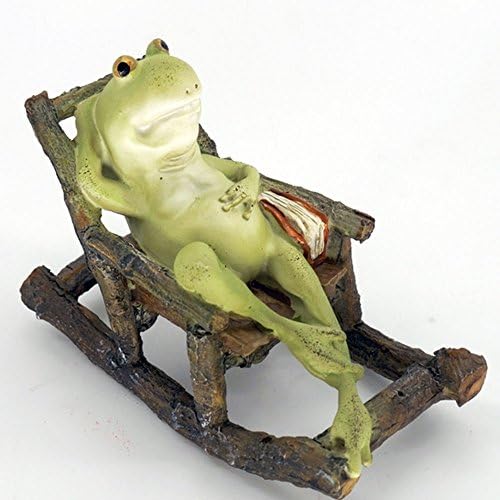 Green Frog with Book on Swaying Log Chair Collectible Figurine Garden Sculpture Wildlife Animal Gift