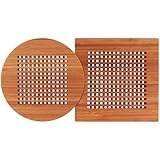 Totally Bamboo Lattice Trivets, Durable and Beautiful Bamboo Protects Tabletops and Counters in Style, Round is 8" Diameter and Square is 8" by 8" and 1/2" Thick
