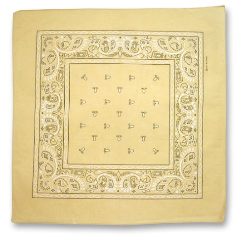 KHAKI TAN BEIGE COTTON BANDANA PAISLEY PRINT 22 SQUARE INCHES