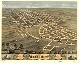 Bird's eye view of Macon City, Macon County, Missouri 1869. Drawn by A. Ruger., large historic panoramic map reprint 45x36