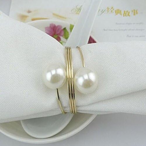 Pearl napkin rings gold silver napkin holder porta decoration Restaurant Gold(10pcs)