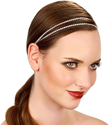 Dainty Double Rhinestone Chain Headpiece Silvertone