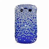 Sparkling Silver with Blue Full Diamond Rhinestone Snap on Hard Skin Faceplate Bling for Blackberry Bold 2 Onyx 9700 Snap on Case