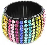AWESOME Thick 8 Lined Multi/Rainbow Swarovski Crystals on Black Resin Stretch Bangle Bracelet