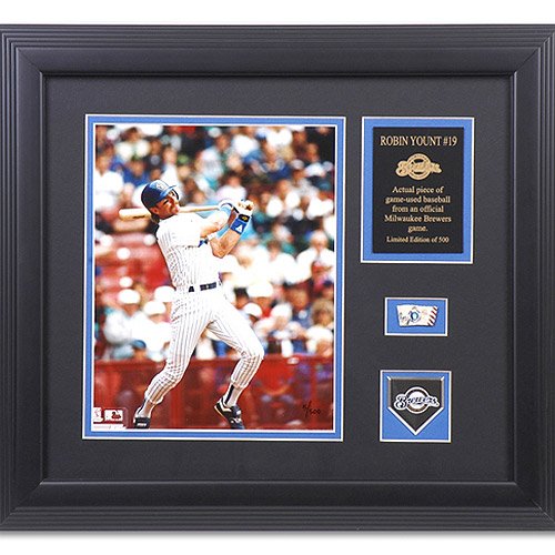 Milwaukee Brewers Robin Yount 8X10 Framed Photo With Game-Used Baseball Piece & Medallion By Mounted Memories