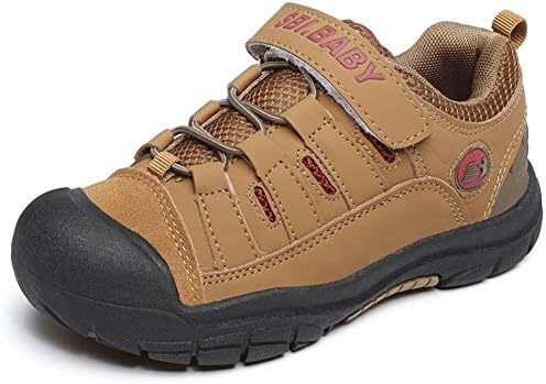 Zarbrina Boys And Girls Kid's Free Velcro Easy On Sneakers Hiking Shoes Non Slip Wide Toe Foot Protection Fashion Sneakers(Little Kid/Big Kid)-Brown