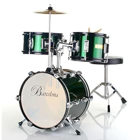 Barcelona Three-Piece 12-Inch Kid's Drum Set with Seat, Cymbal, and Sticks - Green