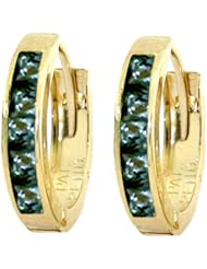14k Gold Hoop Huggie Earrings with Genuine Green Sapphires