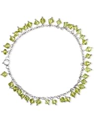14k White Gold 17.29 ctw Fancy-Cut Peridot Dangling Pebble Charm Bracelet