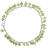 14k White Gold and 17.29 ctw Fancy-Cut Peridot Dangling Pebble Charm Bracelet