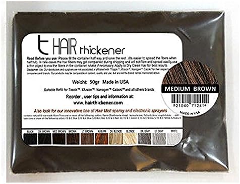 Keratin Refill Hair Building Fibers By Hair Thickener - 50 Grams. Refill Your Toppik Hair Building Fibers, Caboki Fibers , Miracle Hair, Bosley, Nanogen, and Samson Hair Thickening Fibers. Instant Restoration for Thinning Hair and Balding People. Top Grade. Color: (Medium Brown)