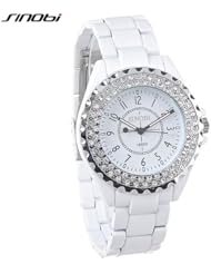 SINOBI New Fashion Womens Ladys White Watch Quartz Watch Wrist Analog Watch Timepiece with Round Case & Rhinestones - White